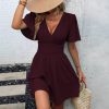 Summer new deep V-neck, solid color dress