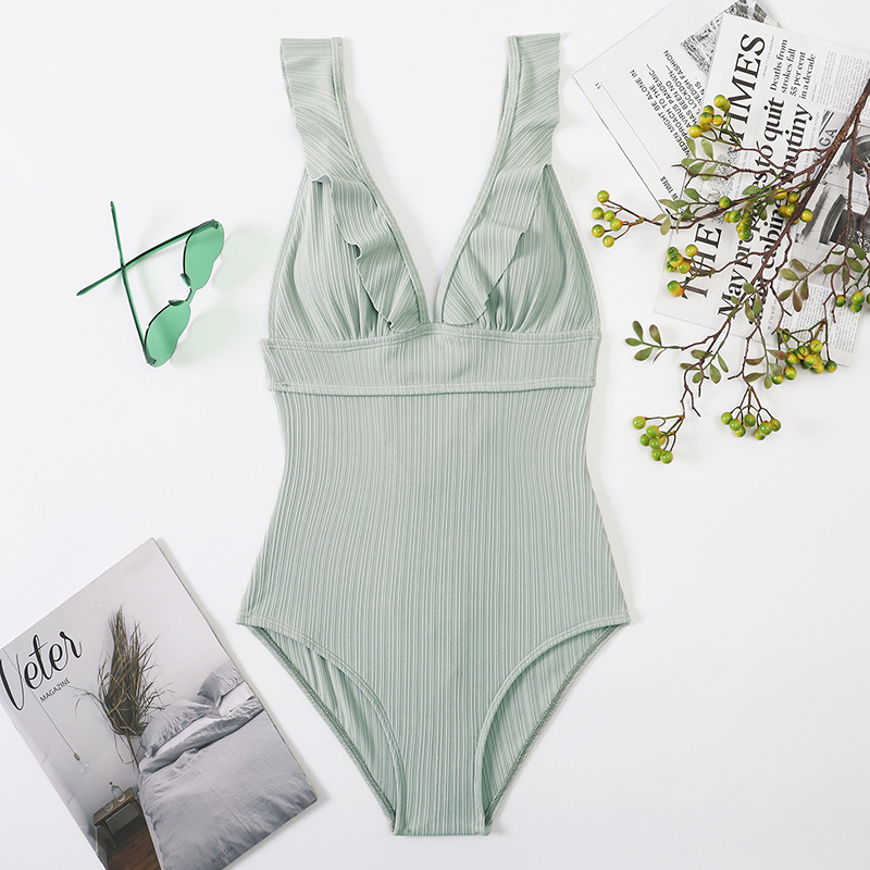 Y13连体性感比基尼2021纯色黑色灰色白色