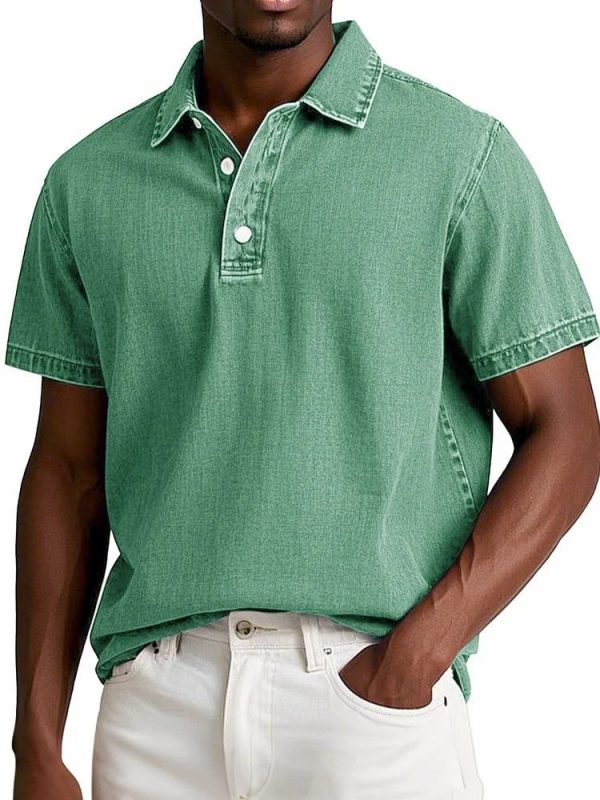 Men's Fashion Solid Color Retro Short Sleeve Polo Shirt
