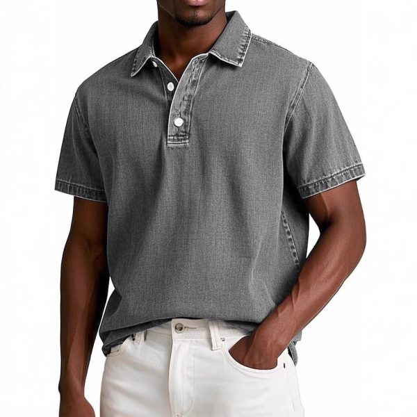 Men's Fashion Solid Color Retro Short Sleeve Polo Shirt