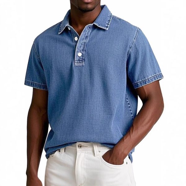 Men's Fashion Solid Color Retro Short Sleeve Polo Shirt
