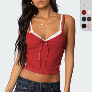 Beauty outfit for spring and summer, butterfly tie collage contrasting lace, sexy top