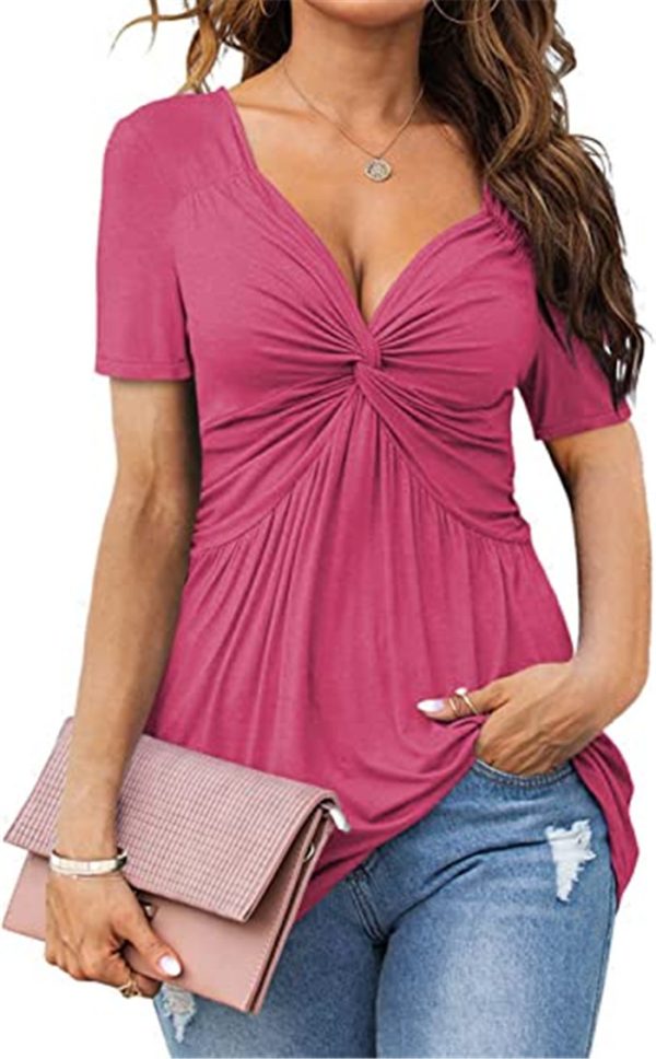 Women's V-neck shirt, short sleeve elegant casual T-shirt